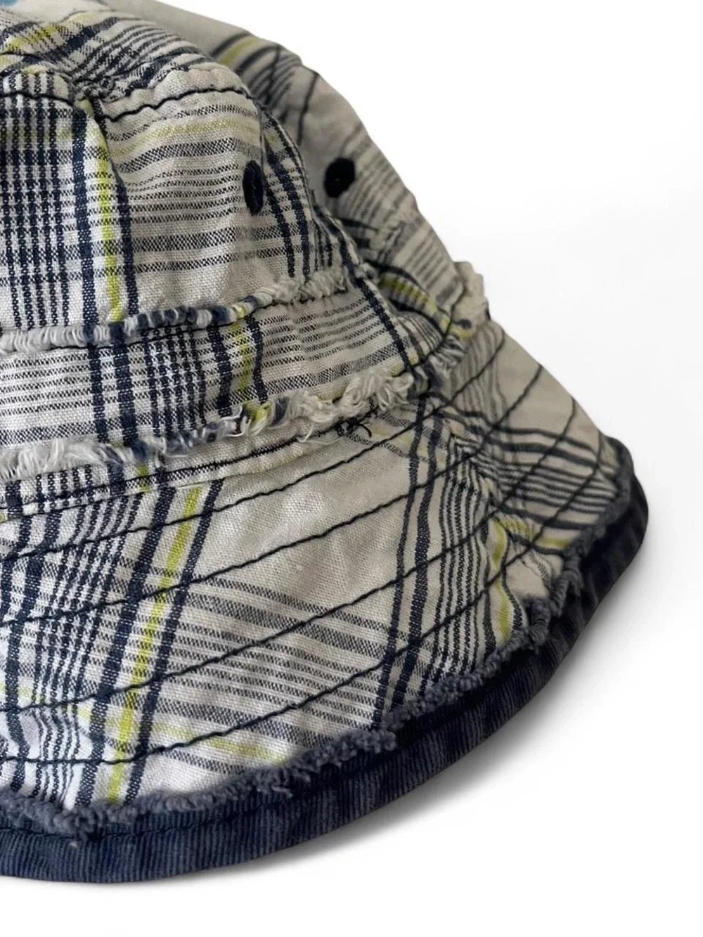 Infant Baby Y2K Reversible Soft Denim Plaid Distressed One Size Bucket Hat